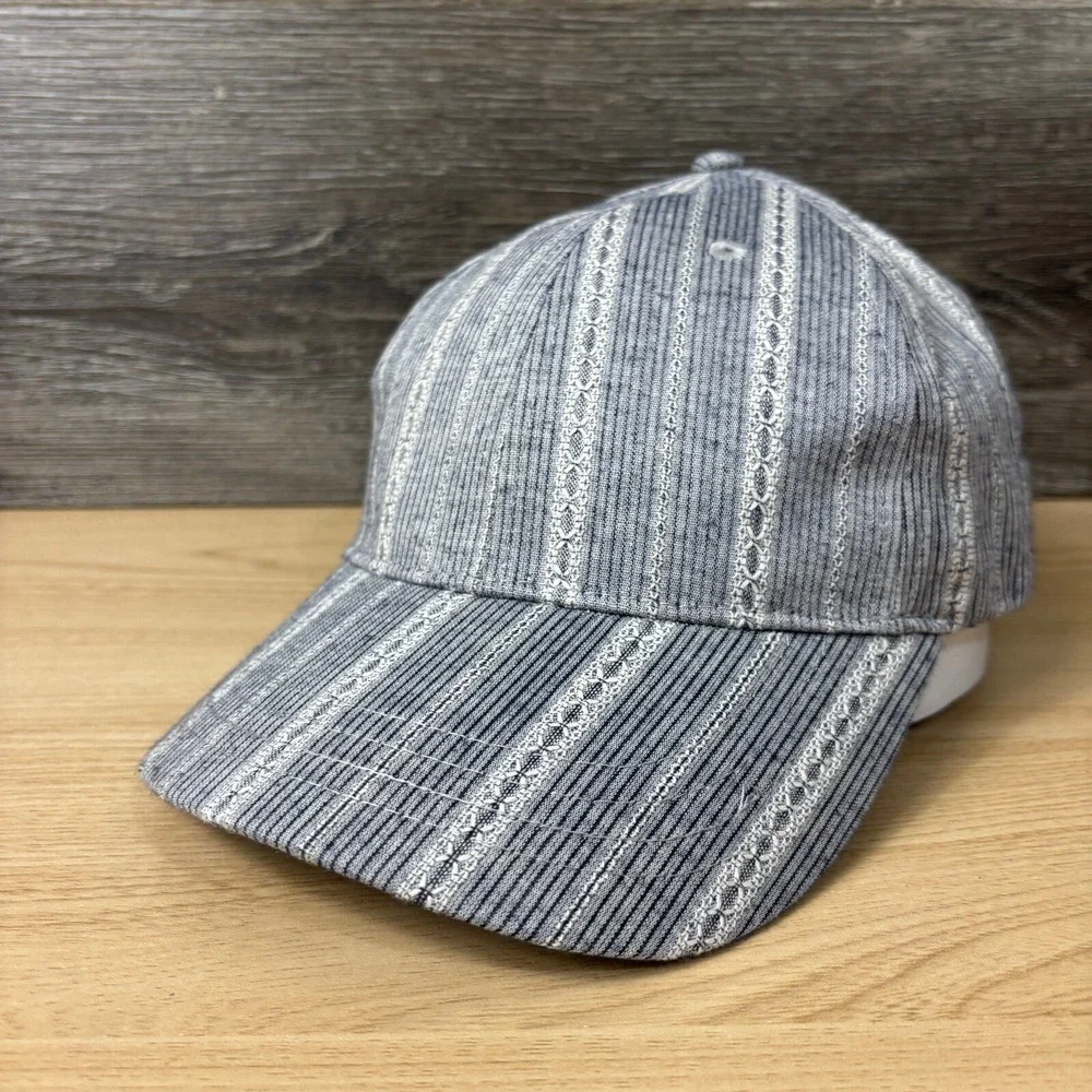 Charming Charlie Hat Cap Strap Back Womens‎ Gray Blue Striped Pattern Adjustable